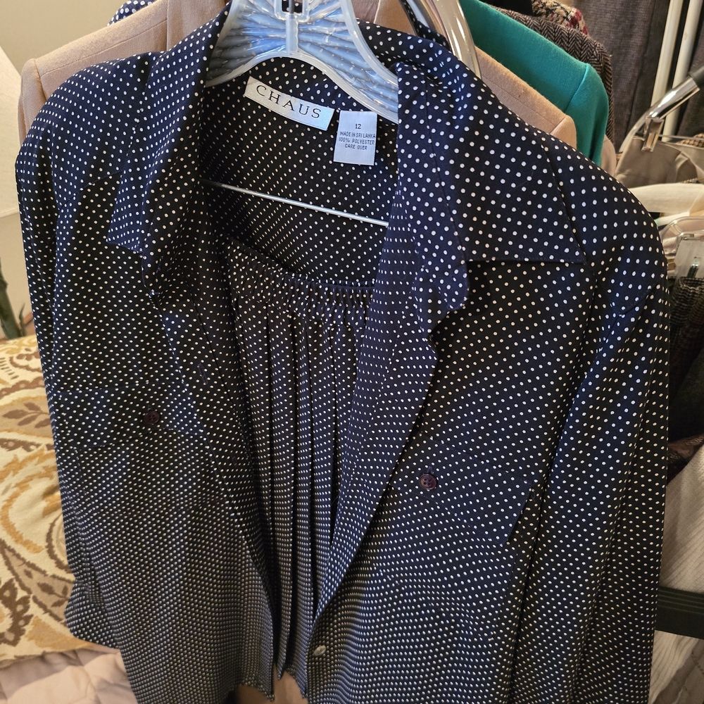 Chaus Navy Polka Dot Blouse with Matching Skirt